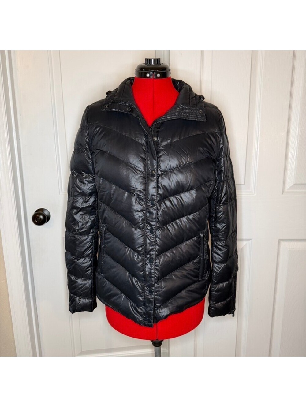 Gap Down Filled Lightweight Full Zip Quilted Puffer Jacket Black Womens Small